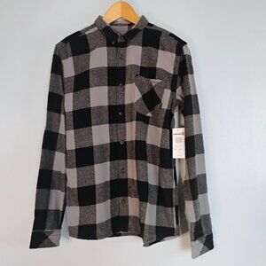 NWT Quiksilver Black Gray Modern Fit Button Down Flannel Shirt Men's Size XL